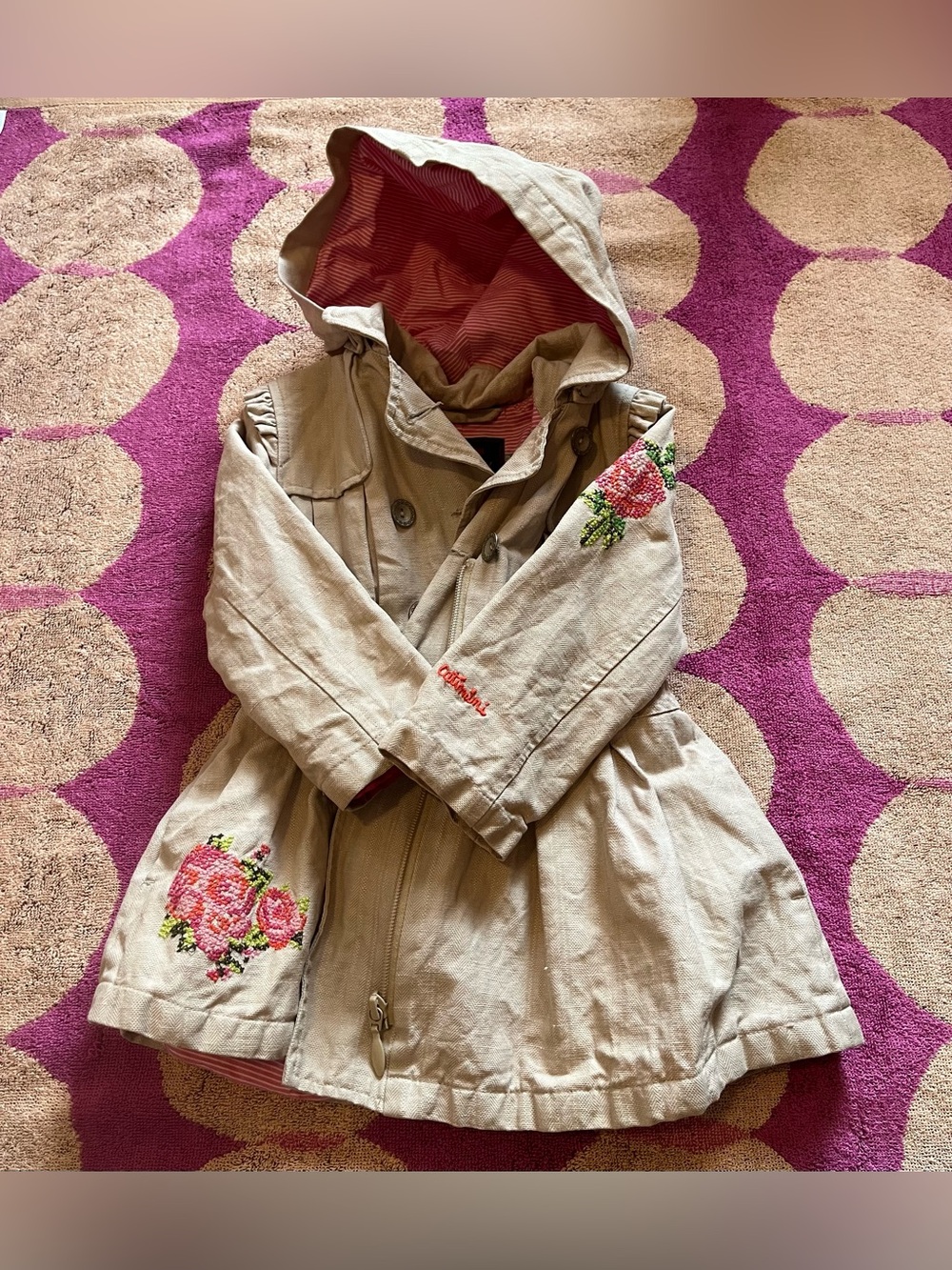 Catimini French Trench Coat with Embroidered Flowers size 2 - Picture 9 of 11